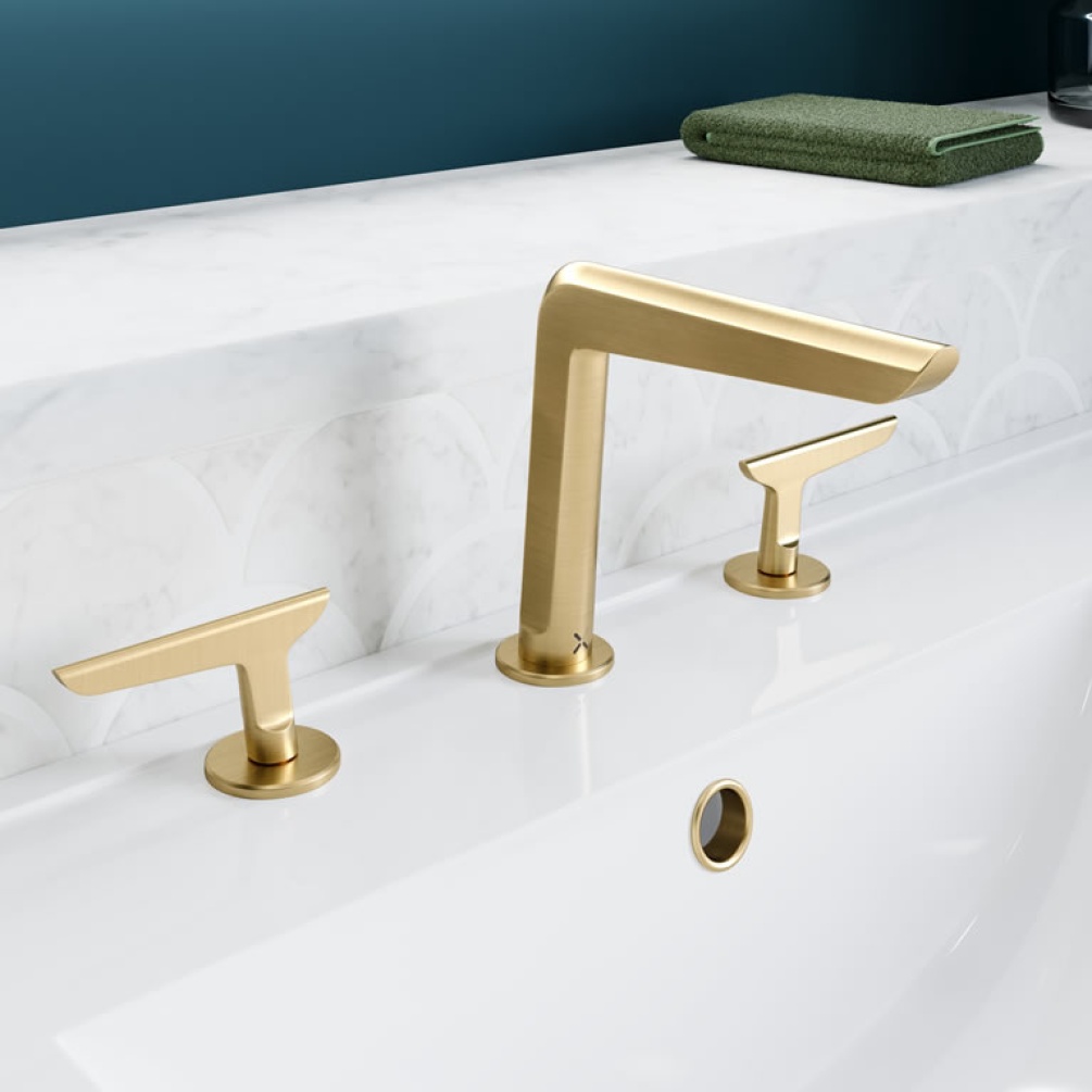 Crosswater Foile Brushed Brass Deck Mounted Basin 3 Hole Set - Lifestyle